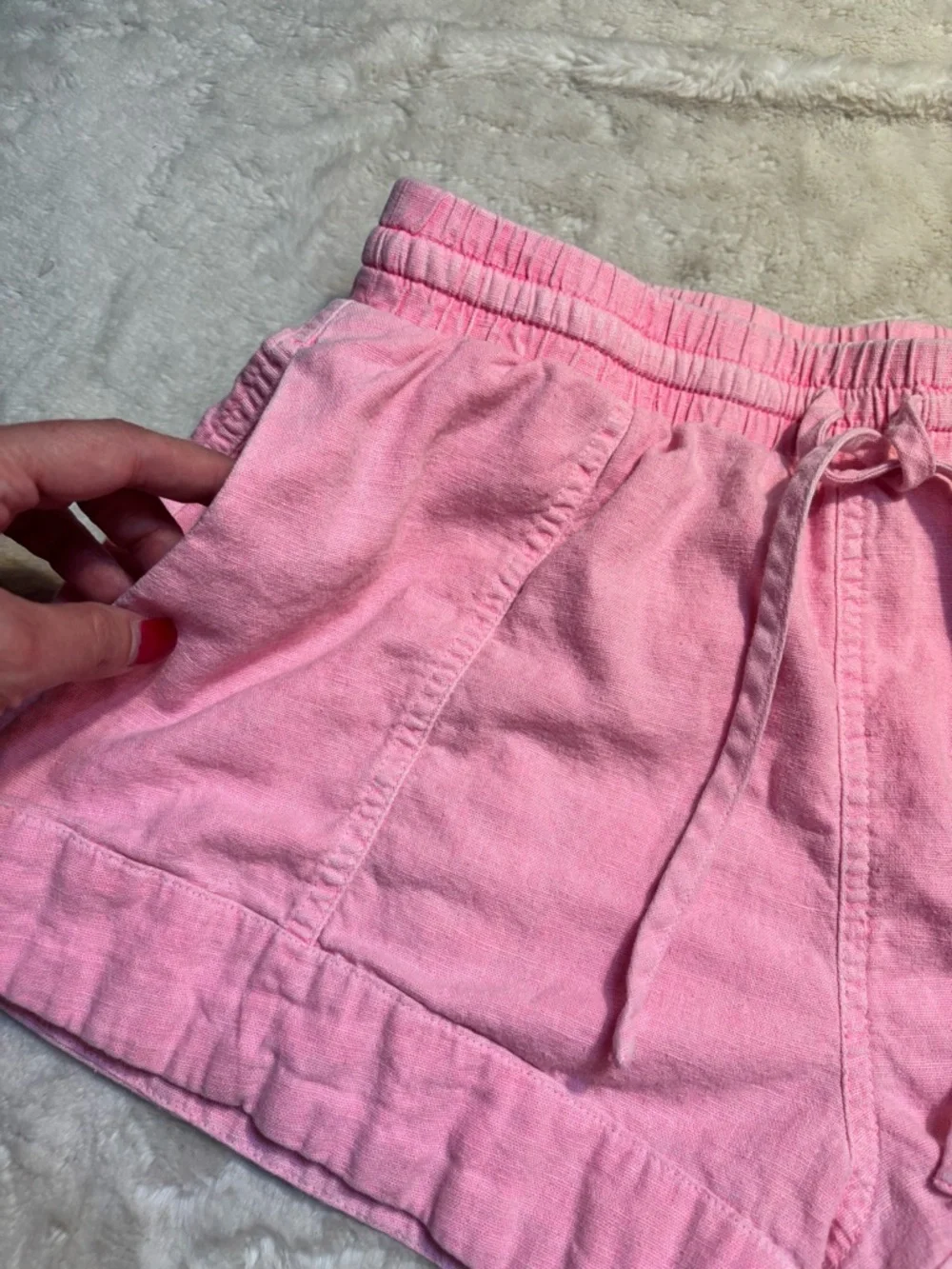 Universal Thread Shorts XS Pink Linen Rayon Elastic Waist Drawstring Casual
